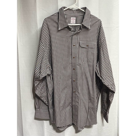 Brooks Brothers 346 Long Sleeve Button Up Whute and Maroon Checked Size XXl EUC - Picture 1 of 5